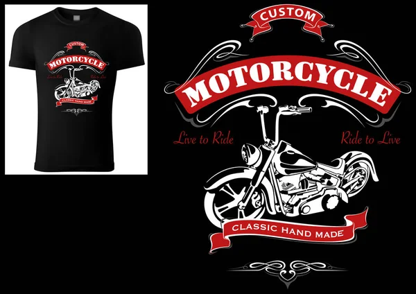 Shirt Design Für Biker Mit Motorrad Und Dekorativen Ornamenten Und — Stockvektor