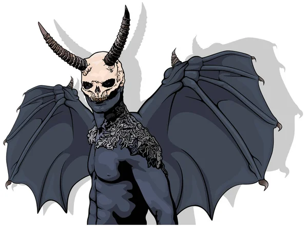 Dark Horned Demon Wings Χρωματιστά Scary Halloween Illustration Απομονωμένα Λευκό — Διανυσματικό Αρχείο