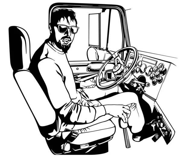Conducteur Camion Professionnel Conduire Véhicule Camion Allant Pour Une Longue — Image vectorielle