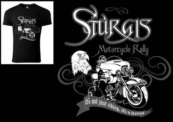 Black Shirt Design Sturgis Motorcycle Black White Illustration Isolated Black — Stok Vektör