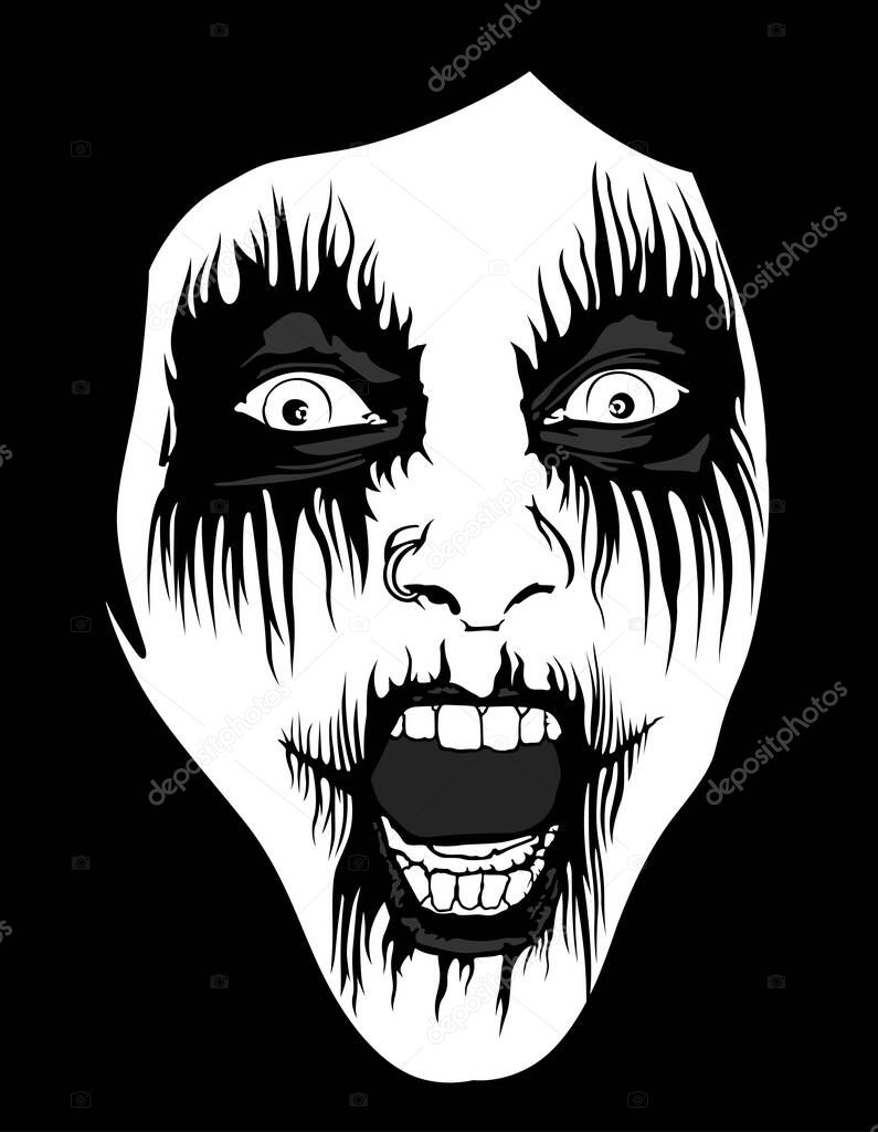Corpse Paint Makeup - Black and White Sketch as Design Element for Black Metal or Death Metal or Metal Music Design, Vector Illustration
