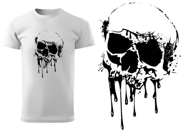 Shirt Design Med Dödskalle Och Droppande Svart Färg Svart Illustration — Stock vektor