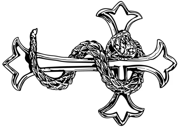 Croix Religieuse Noire Blanche Avec Serpent Croix Isolée Sur Fond — Image vectorielle