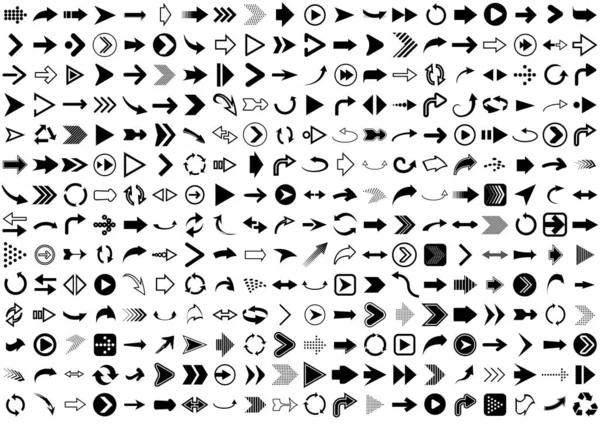 Arrows Big Black Set 280 Icons Collection Precise Geometric Shapes — Stock Vector
