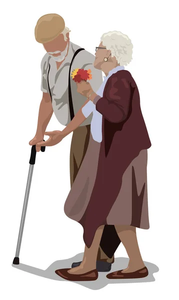Nonno Con Canna Nonna Coppia Anziana Una Passeggiata Come Illustrazione — Vettoriale Stock