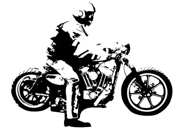 Motocycliste Sur Dessin Moto Illustration Dessin Noir Blanc Isolé Sur — Image vectorielle