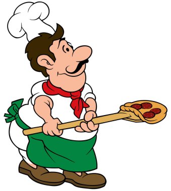 Pizza Şefi Karakteri - Renkli Çizgi Film Resimleri Beyaz Arkaplanda İzole Edildi, Vektör