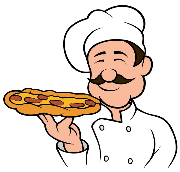 Personaje Chef Pizza Ilustración Dibujos Animados Colores Aislados Sobre Fondo — Archivo Imágenes Vectoriales