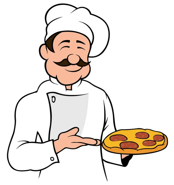 Caractère Chef Pizza Illustration Bande Dessinée Colorée Isolé Sur Fond — Image vectorielle