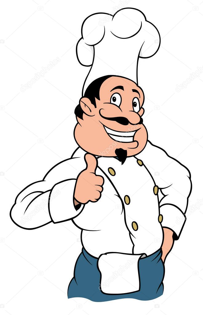 Smiling Chef Cook Character - Colored Cartoon Illustration Isolated on White Background, Vector