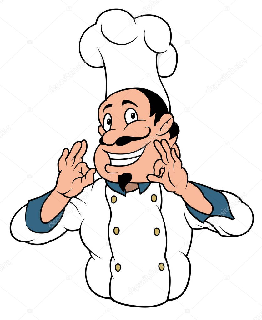 Smiling Chef Cook Character - Colored Cartoon Illustration Isolated on White Background, Vector