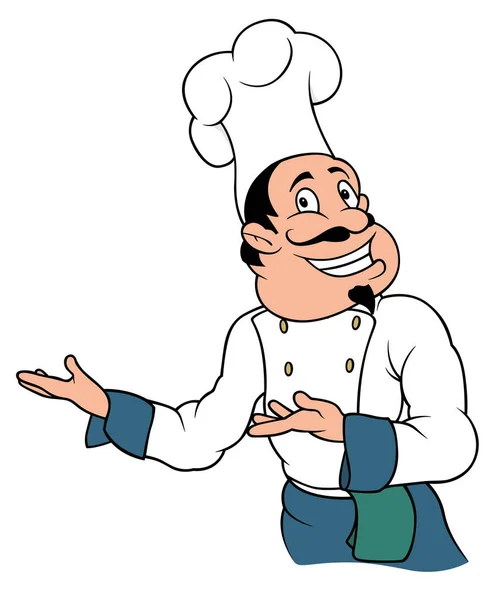 Cuoco Sorridente Personaggio Cuoco Illustrazione Del Fumetto Colorato Isolato Sfondo — Vettoriale Stock