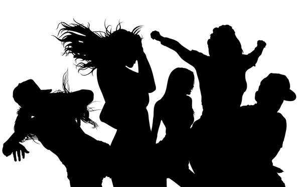 Silueta de multitud bailando — Vector de stock