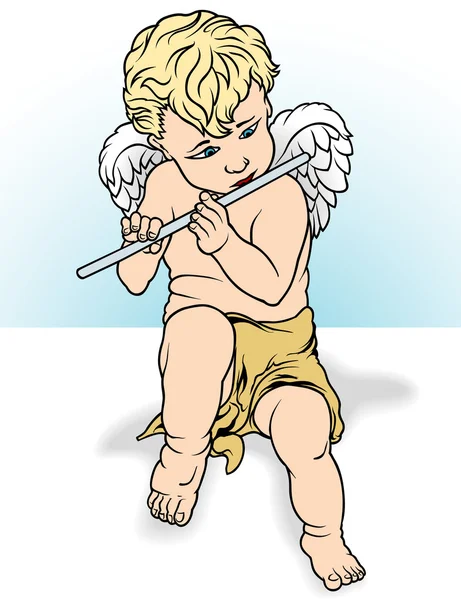 Engel spielt Flöte — Stockvektor