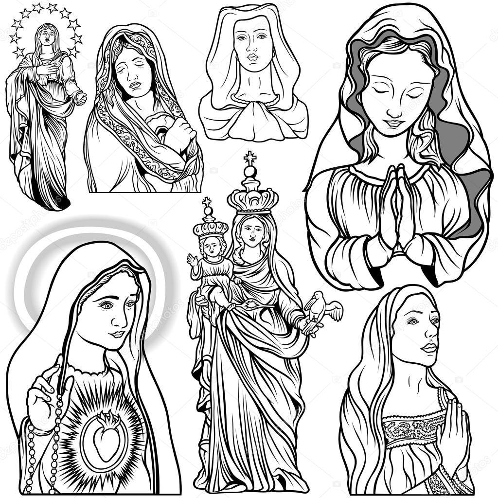 Madonna and the Baby Child Jesus Medieval Style Line Art Drawing 17499641  Vector Art at Vecteezy