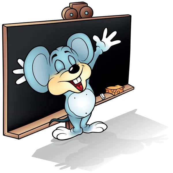 Blauwe muis staande voor Blackboard — Stockvector