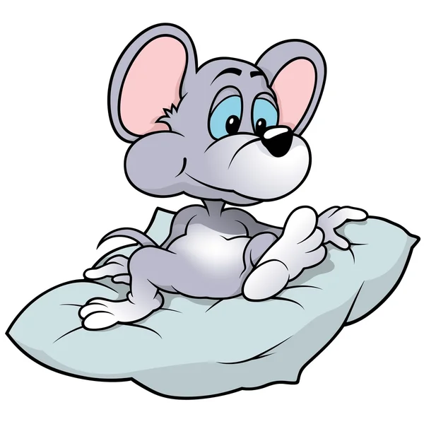 Ratón sentado en la almohada azul — Vector de stock