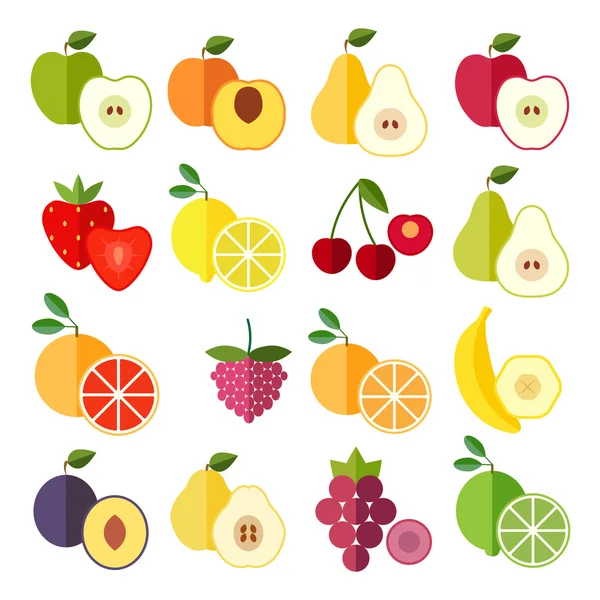 Conjunto de ícones de design plano para frutas — Vetor de Stock