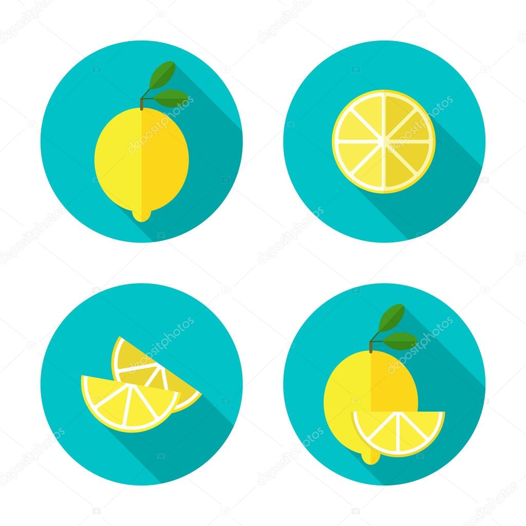 Juicy lemon with slice. Lemon slice flat vector illustration.