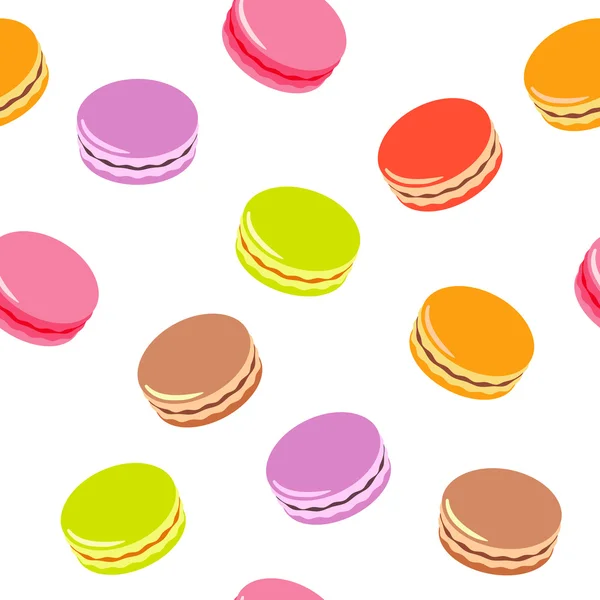 Patrón sin costuras con una variedad de macarons coloridos sobre fondo blanco . Gráficos Vectoriales