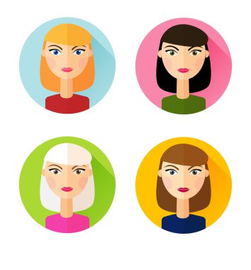 Düz stil simgeler kızlar saç stilleri kümesi