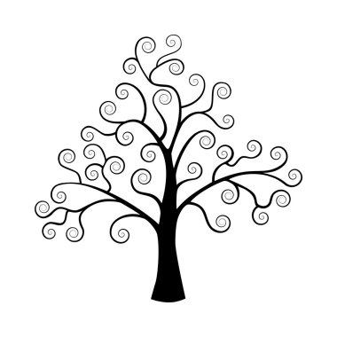 Beyaz arka plan üzerinde izole siluet siyah ağaç.