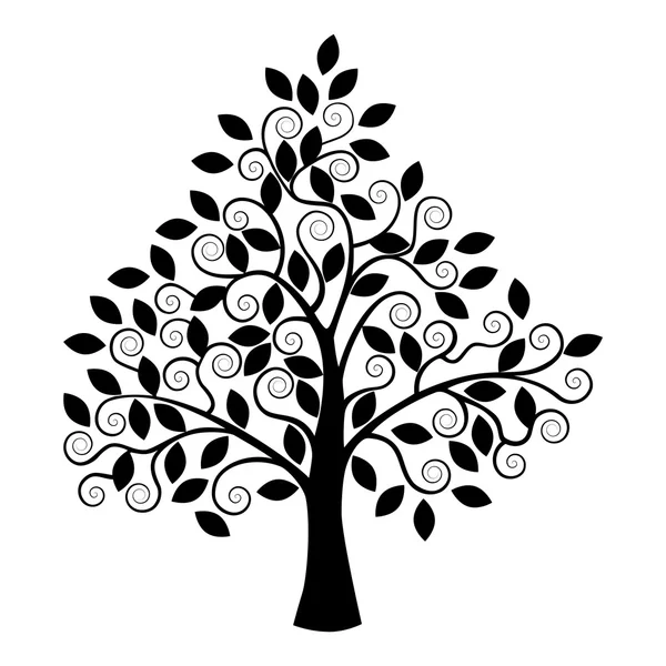 Μαύρο δέντρο σιλουέτα που απομονώνονται σε λευκό φόντο. — Διανυσματικό Αρχείο