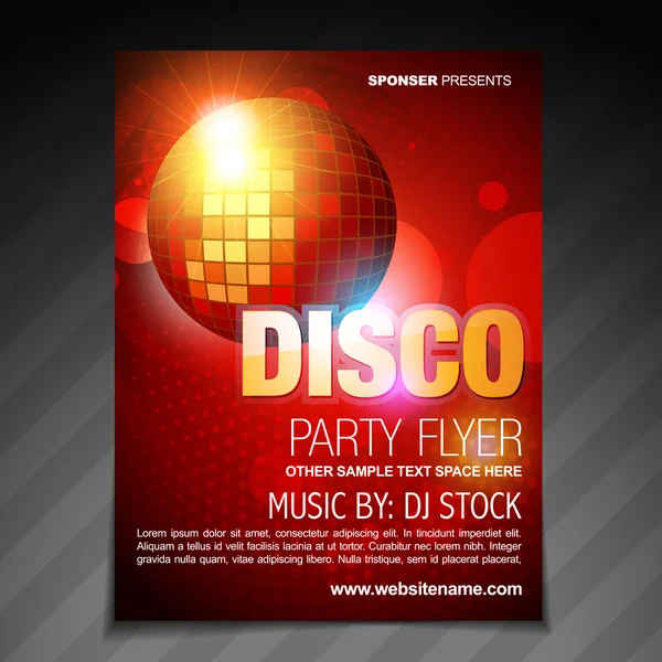 Disco party flyer brochure poster template design — Stock Vector