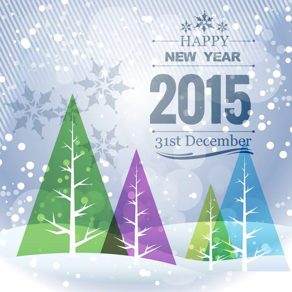 Mutlu yeni yıl tebrik kartı ile renkli Noel ağaçları — Stok Vektör