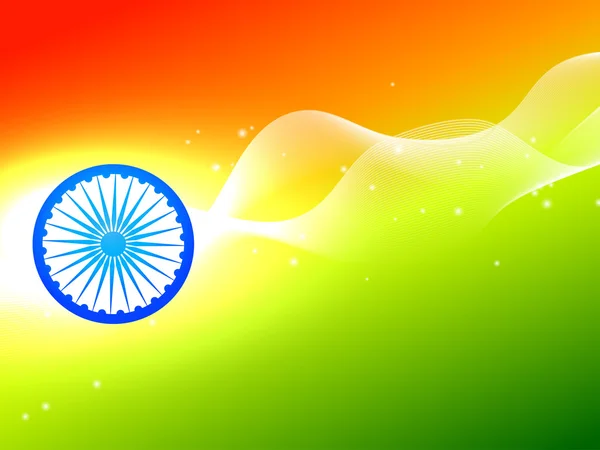 Rueda de la bandera india con onda en fondo tricolor — Vector de stock