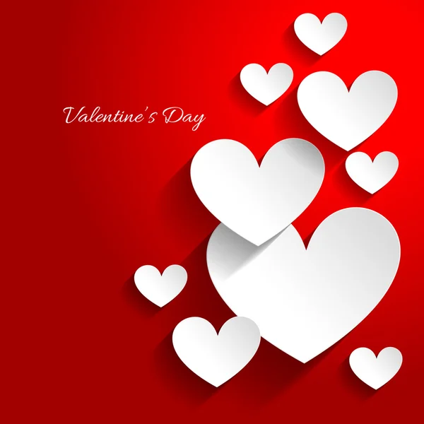 Cartão de dia dos namorados com corações em fundo vermelho — Vetor de Stock