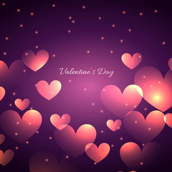 Valentine day beautiful hearts in purple background — Stock Vector