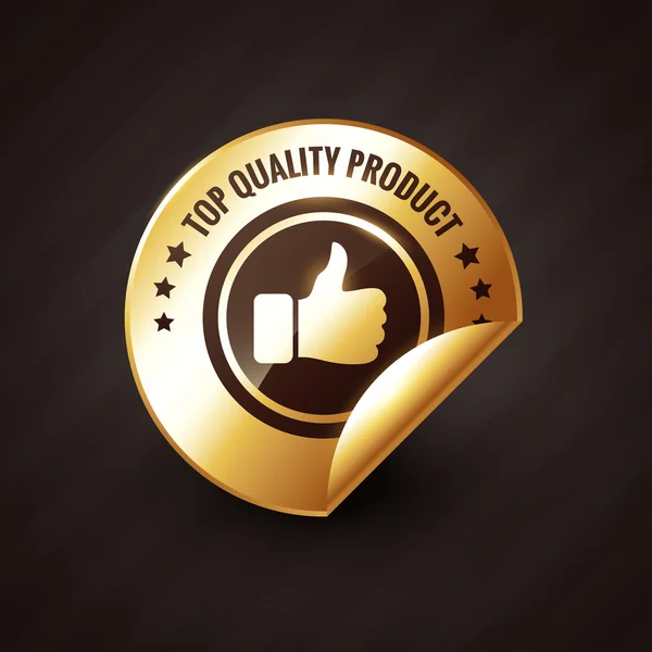 Producto de alta calidad con pulgares arriba diseño de la etiqueta de oro — Vector de stock