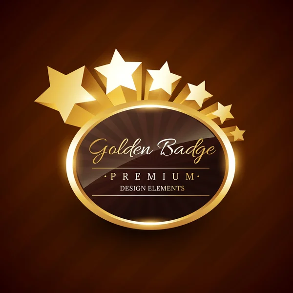 Gouden badge premie label met sterren stroomt — Stockvector