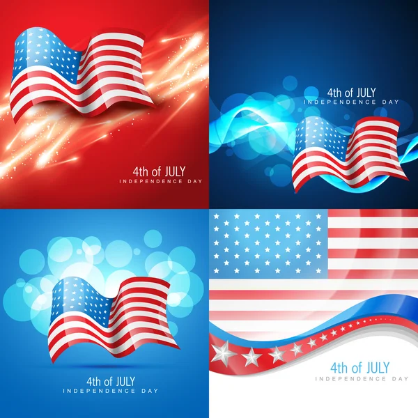 Vector set of american flag in different creative style — Stock Vector