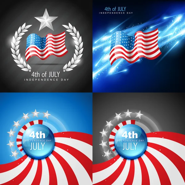 Vector set of 4th july american independence day background — Stock Vector