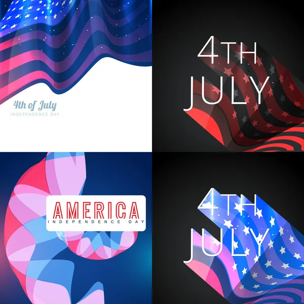 Stylish set of 4th july american independence day background — Stock Vector