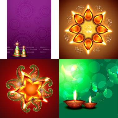 vector set of happy diwali background illustration