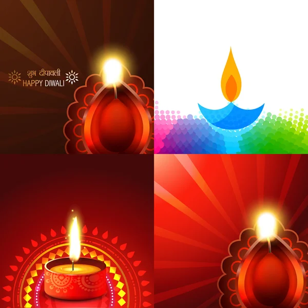 Vector set of beautiful diwali diya background illustration — 스톡 벡터