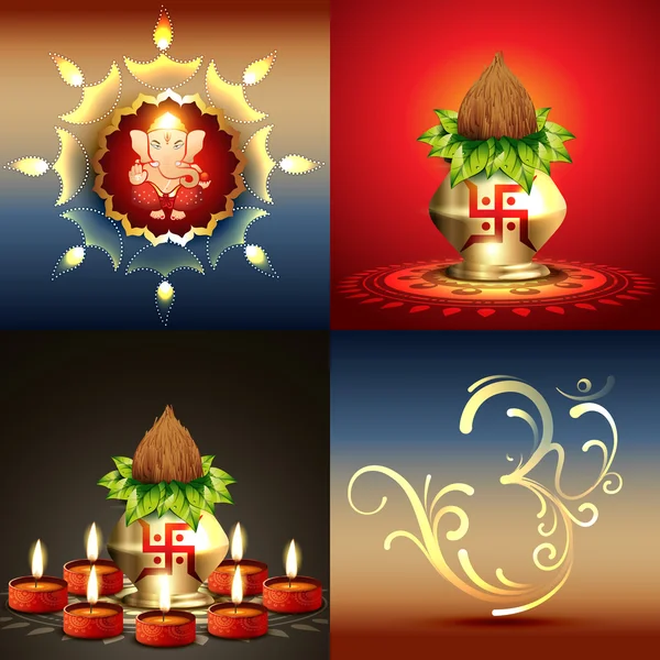 Vector set of diwali background with lord ganesha Jogdíjmentes Stock Illusztrációk
