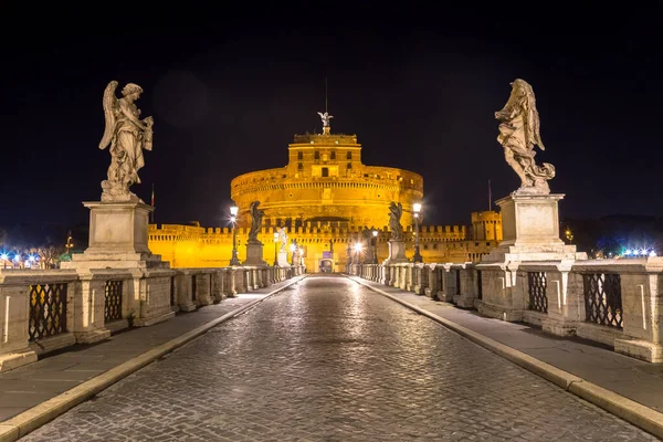 Ninguém Durante Noite Ponte Frente Castelo Sant Angelo Roma — Fotografia de Stock