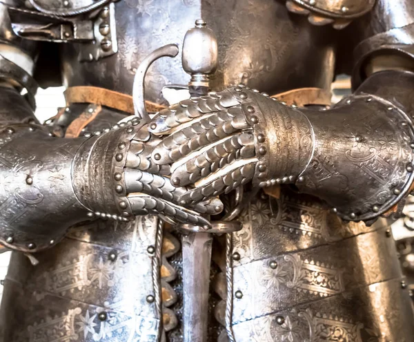 Detalhe Uma Armadura Cavaleiro Idade Média 15O Século Conceito Segurança — Fotografia de Stock