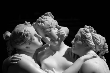 Milan, Italy - June 2020: Antonio Canovas statue The Three Graces - Le tre Grazie. Neoclassical sculpture, in marble, of the mythological three charites, made in Rome, 1814-1817 clipart