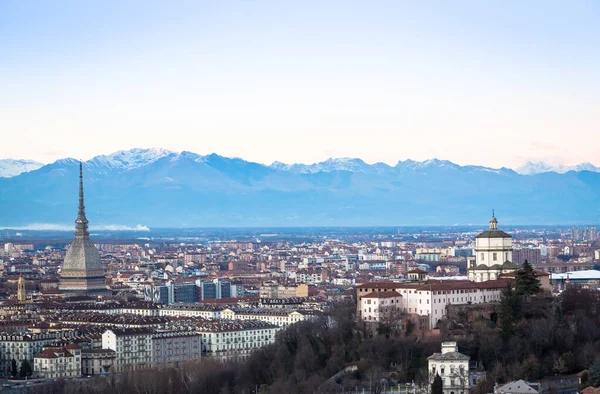 Turin Italie Circa Août 2020 Vue Panoramique Avec Horizon Coucher — Photo