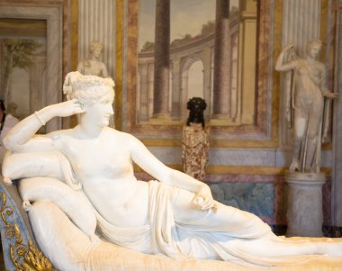 ROME, ITALY - 24 AĞUSTOS 2018: Antonio Canova 'nın Pauline Bonaparte heykelinin ayrıntıları, Villa Borghese' deki başyapıtı