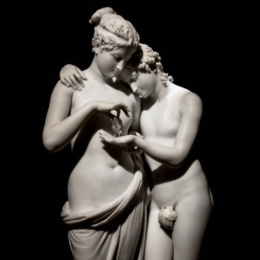 MILAN, ITALY - June 2020. Antonio Canova's masterpiece Cupid and Psyche (Amore e psiche, 1797), symbol of eternal love. Psyche raises Cupid left hand with her own, to place a butterfly on his palm. The butterfly symbolizes her soul, which she offers  clipart