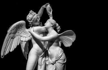 MILAN, ITALY - June 2020. Giovanni Maria Benzoni's masterpiece Cupid and Psyche (Amore e psiche, 1845), symbol of eternal love. clipart