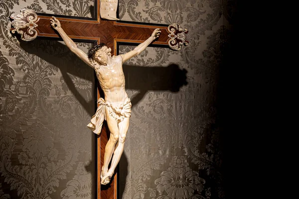 Turin Italy Circa May 2021 Old Crucifix Made Wood Ivory — Stock Photo, Image