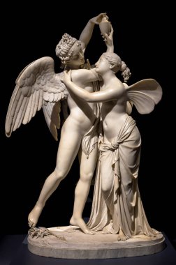 MİLAN, İtalya - Haziran 2020. Giovanni Maria Benzoni 'nin başyapıtı Aşk Tanrısı ve Ruh (Amore e psiche, 1845), sonsuz aşkın sembolü..