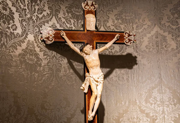 Turin Italy Circa May 2021 Old Crucifix Made Wood Ivory — Stock Photo, Image